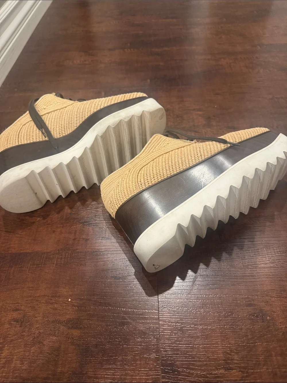 Stella McCartney Beige raffia Elyse Woven Platform Lace-Up Shoes